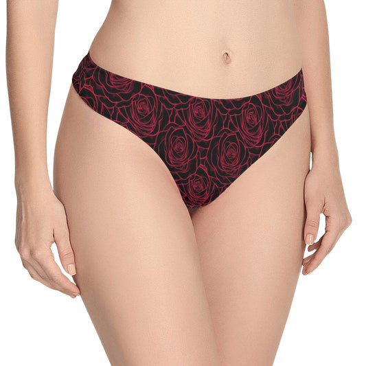 Red Rose Design Print Women's Thongs