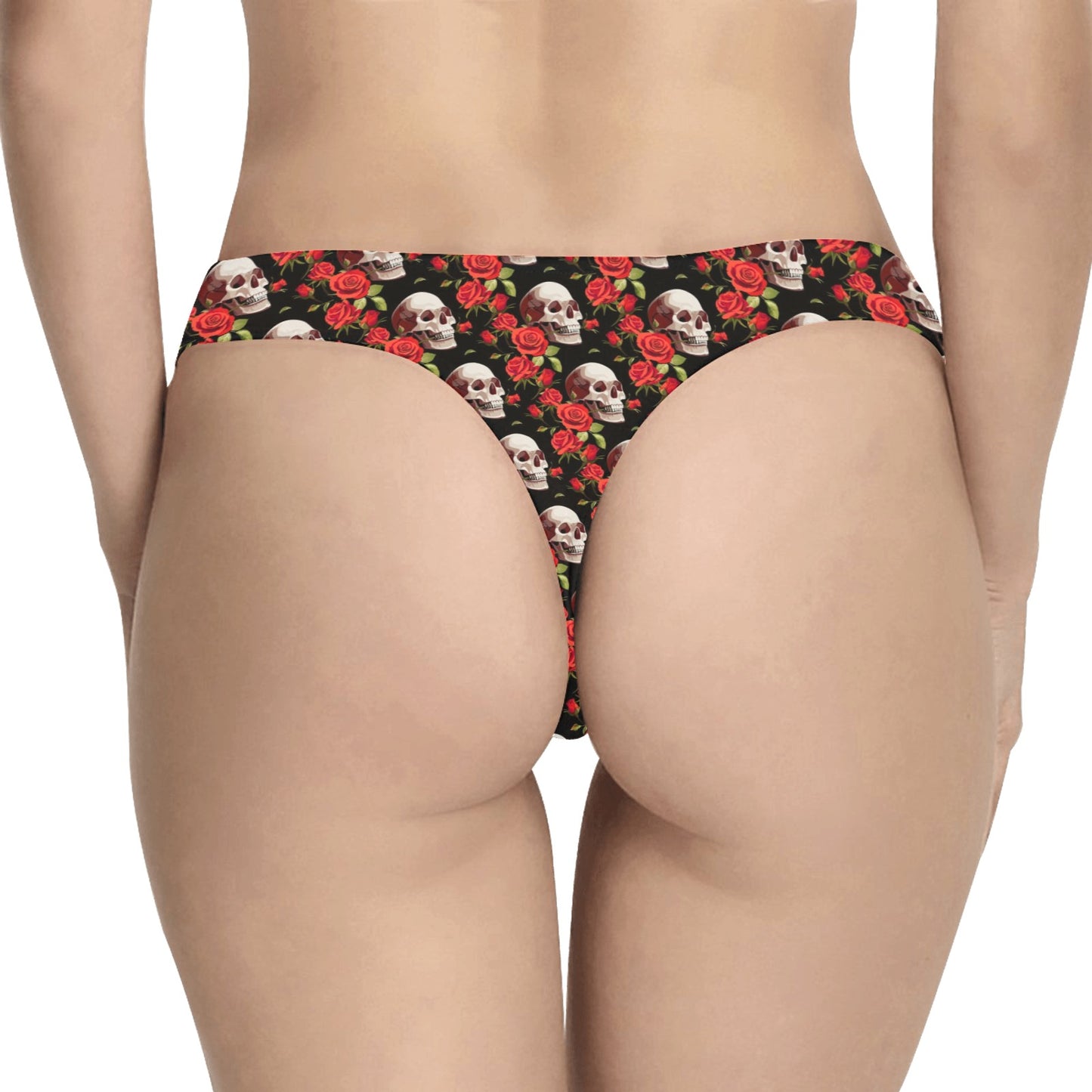 Red Rose Skull Design Print Women's Thongs