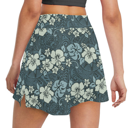 Flower Hawaiian Hibiscus Style Print Pattern 17" Golf & Pickleball Skort with Pockets