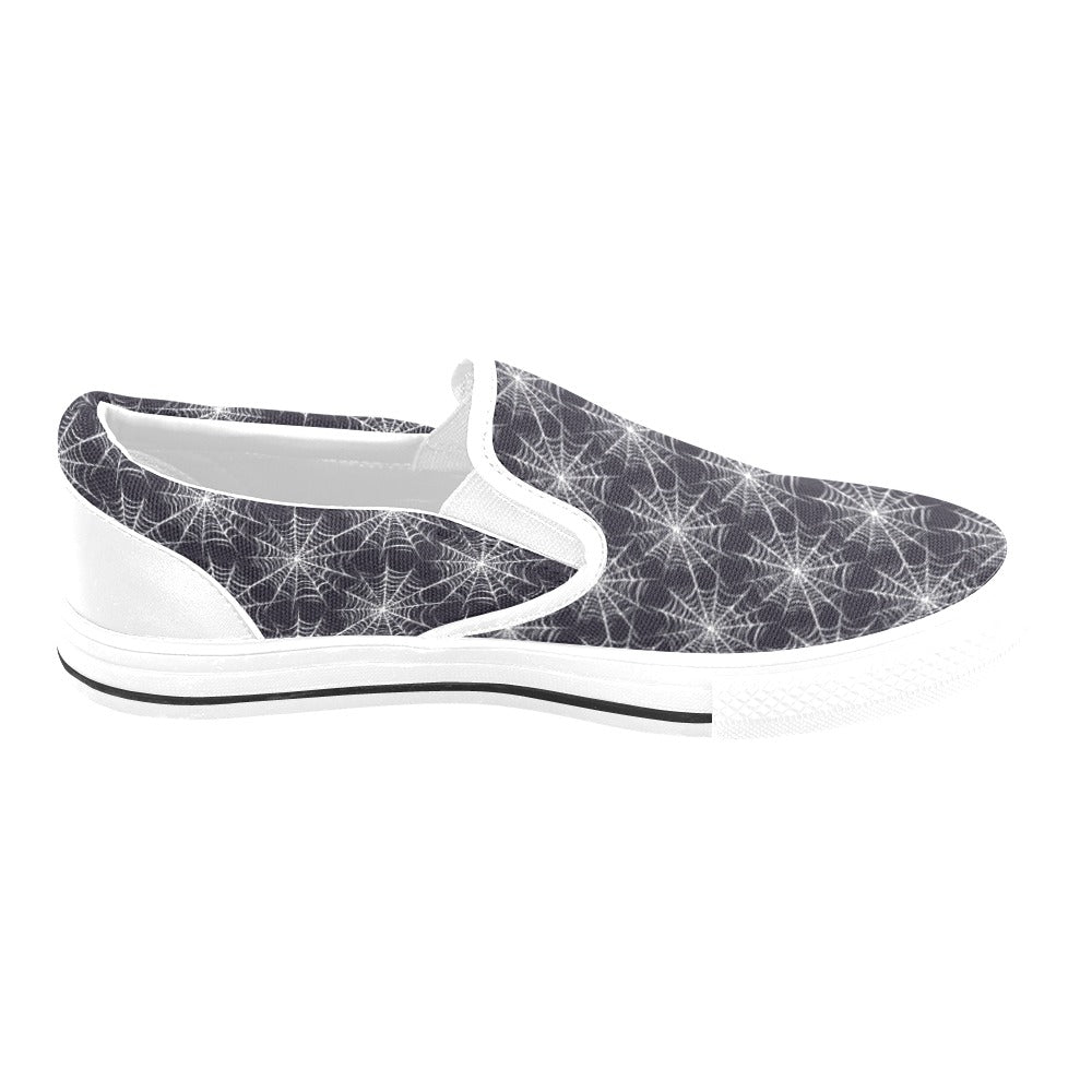 Spider Web Print Design LKS303 White Slip Ons Canvas Women's Shoes