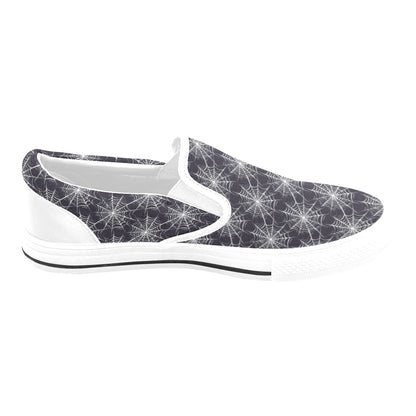 Spider Web Print Design LKS303 White Slip Ons Canvas Women's Shoes