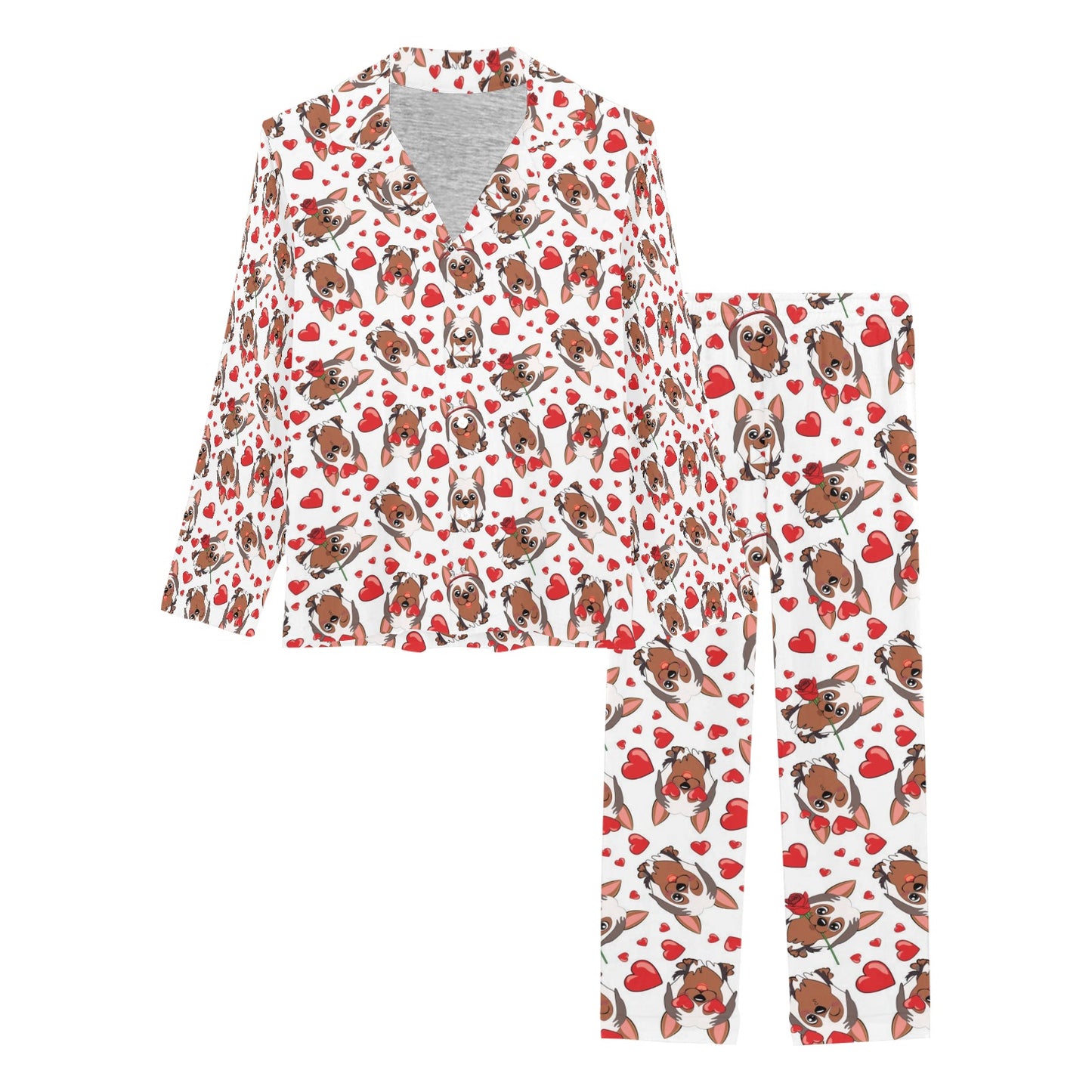 Silky Terriers Heart Print Design LKS302 Women's Long Pajama Set