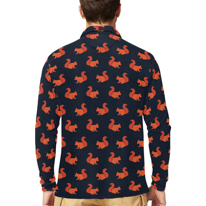 Squirrel Print Design LKS306 Long Sleeve Polo Shirt For Men's