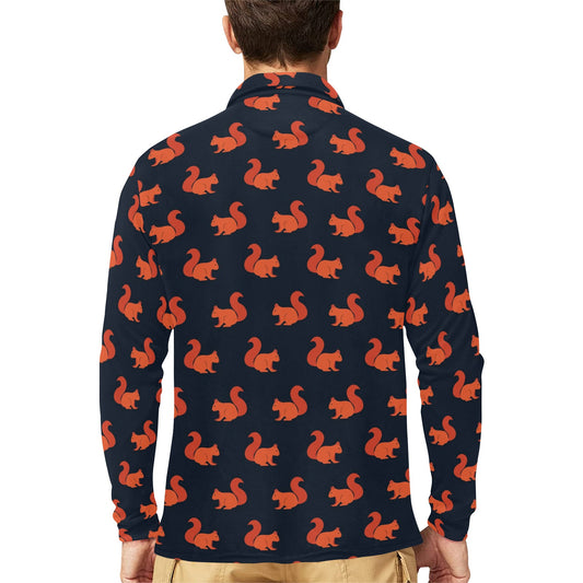 Squirrel Print Design LKS306 Long Sleeve Polo Shirt For Men's
