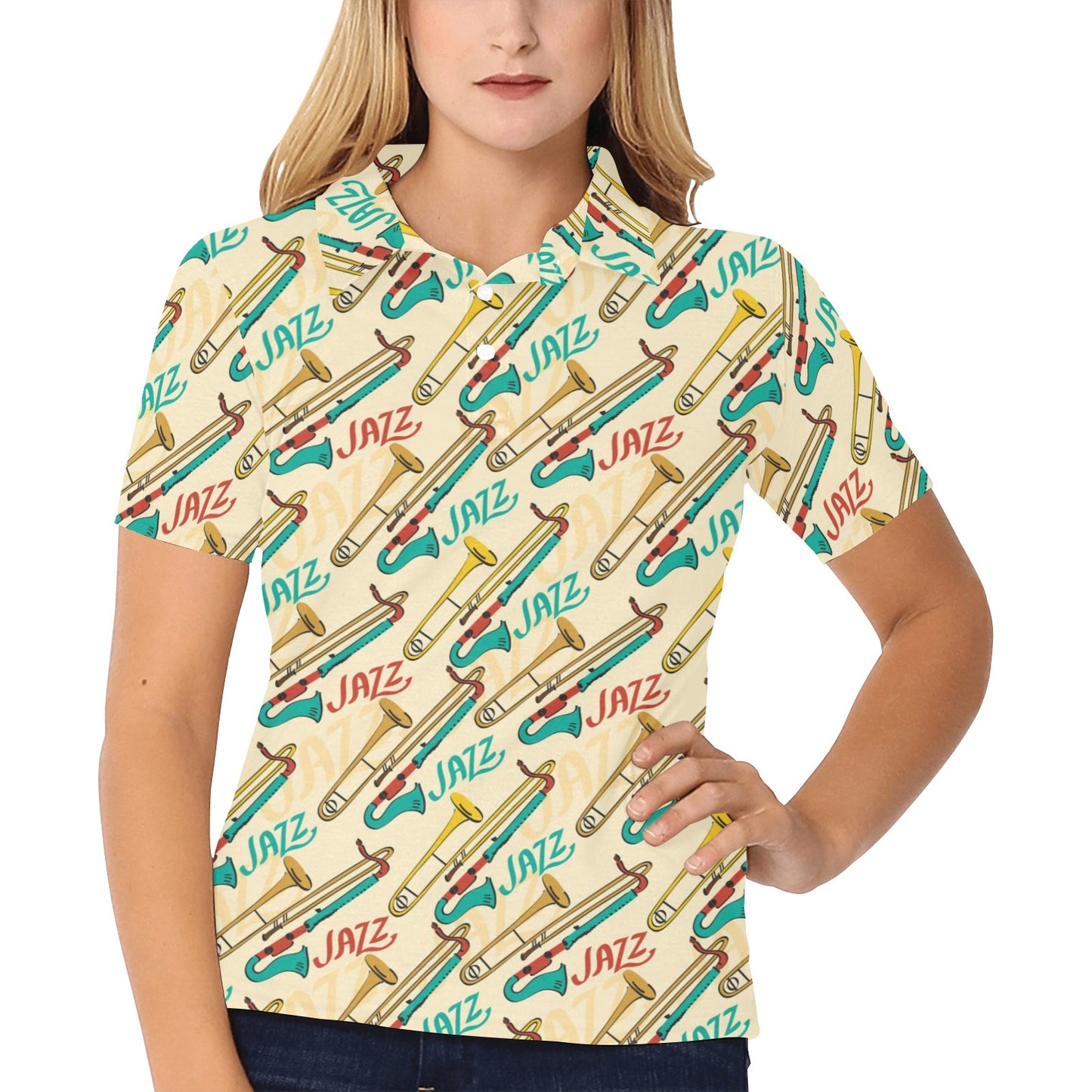 Trombone Pattern Print Design 03 Women's Polo Shirt