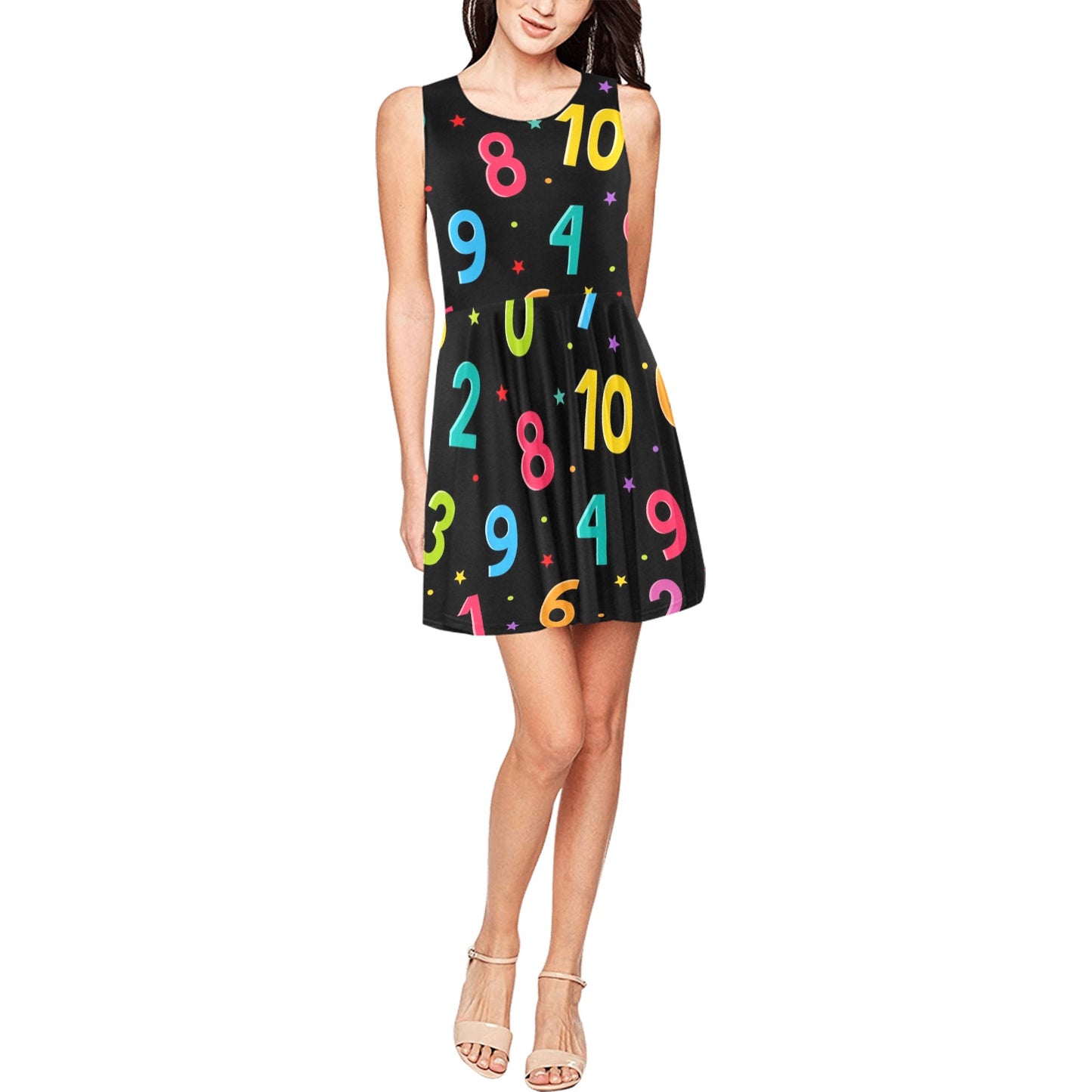 Number Pattern Print Design A04 Sleeveless Dress