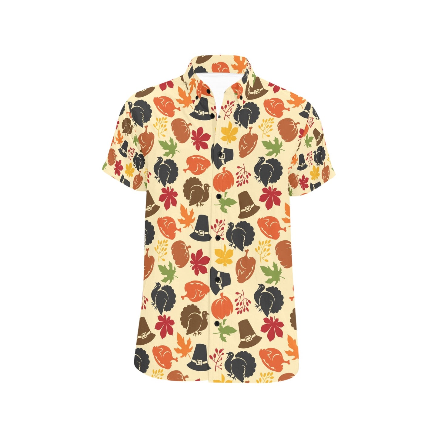 Thanksgiving Print Design LKS303 Men Short Sleeve Button Up Shirt