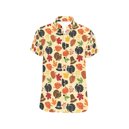 Thanksgiving Print Design LKS303 Men Short Sleeve Button Up Shirt