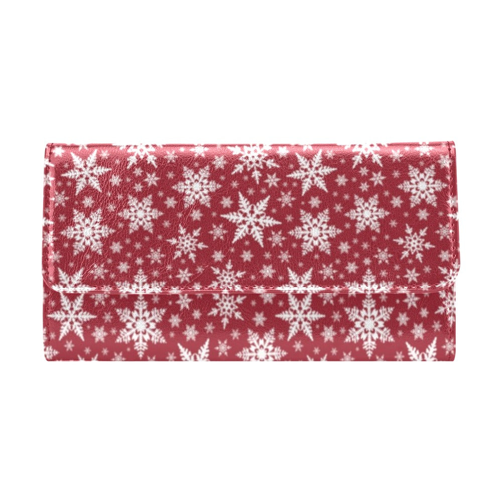 Snowflake Red Print Design LKS302 Women's Trifold Wallet