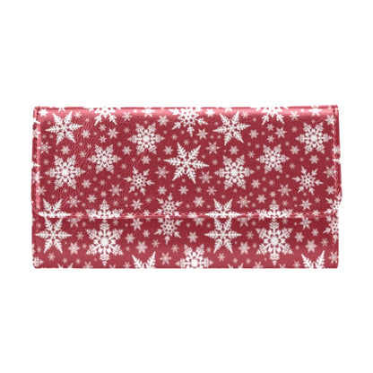 Snowflake Red Print Design LKS302 Women's Trifold Wallet