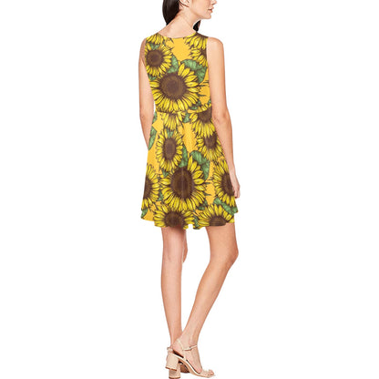 Sunflower Pattern Print Design SF04 Sleeveless Dress