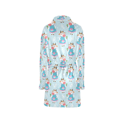 Cattle Happy Pattern Print Design 03 Women's Fleece Robe
