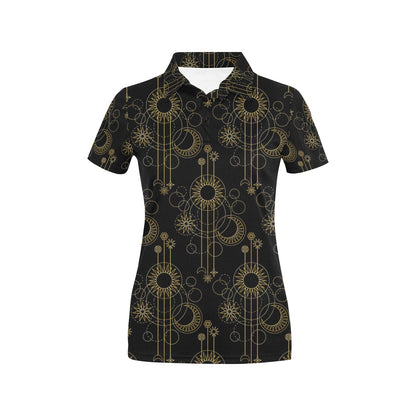 Moon Boho Style Pattern Print Design 01 Women's Polo Shirt