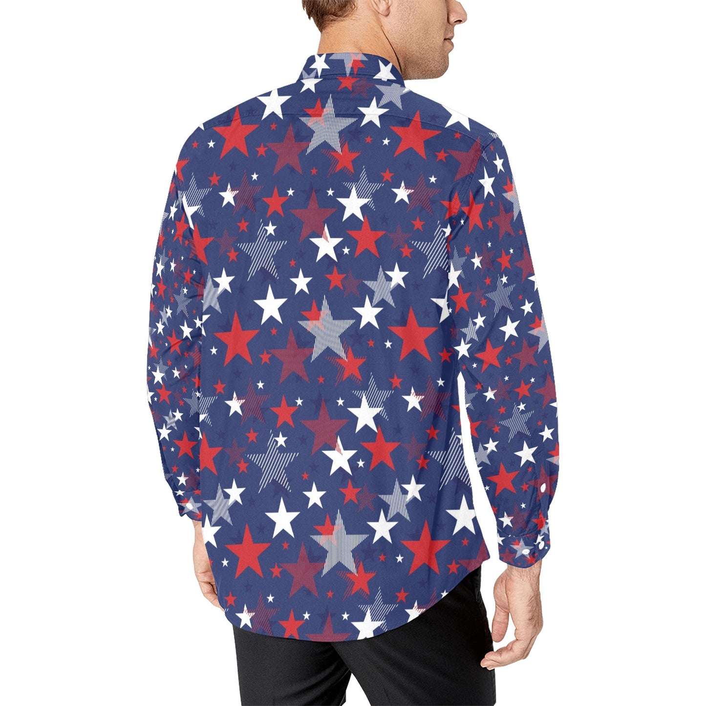 Star Print Design LKS304 Men's Long Sleeve Dress Shirt