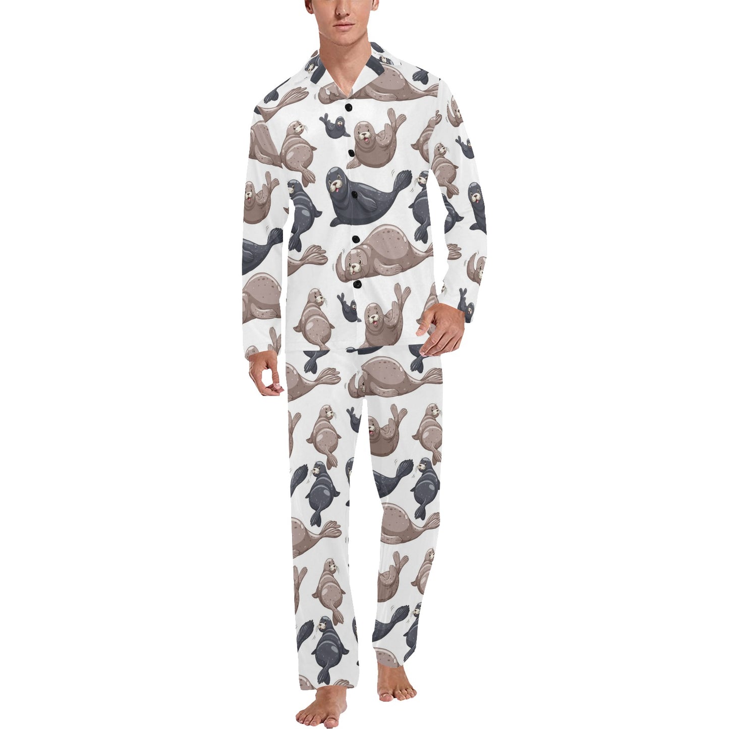 Sea Lion Pattern Print Design 02 Men's Long Pajama Set