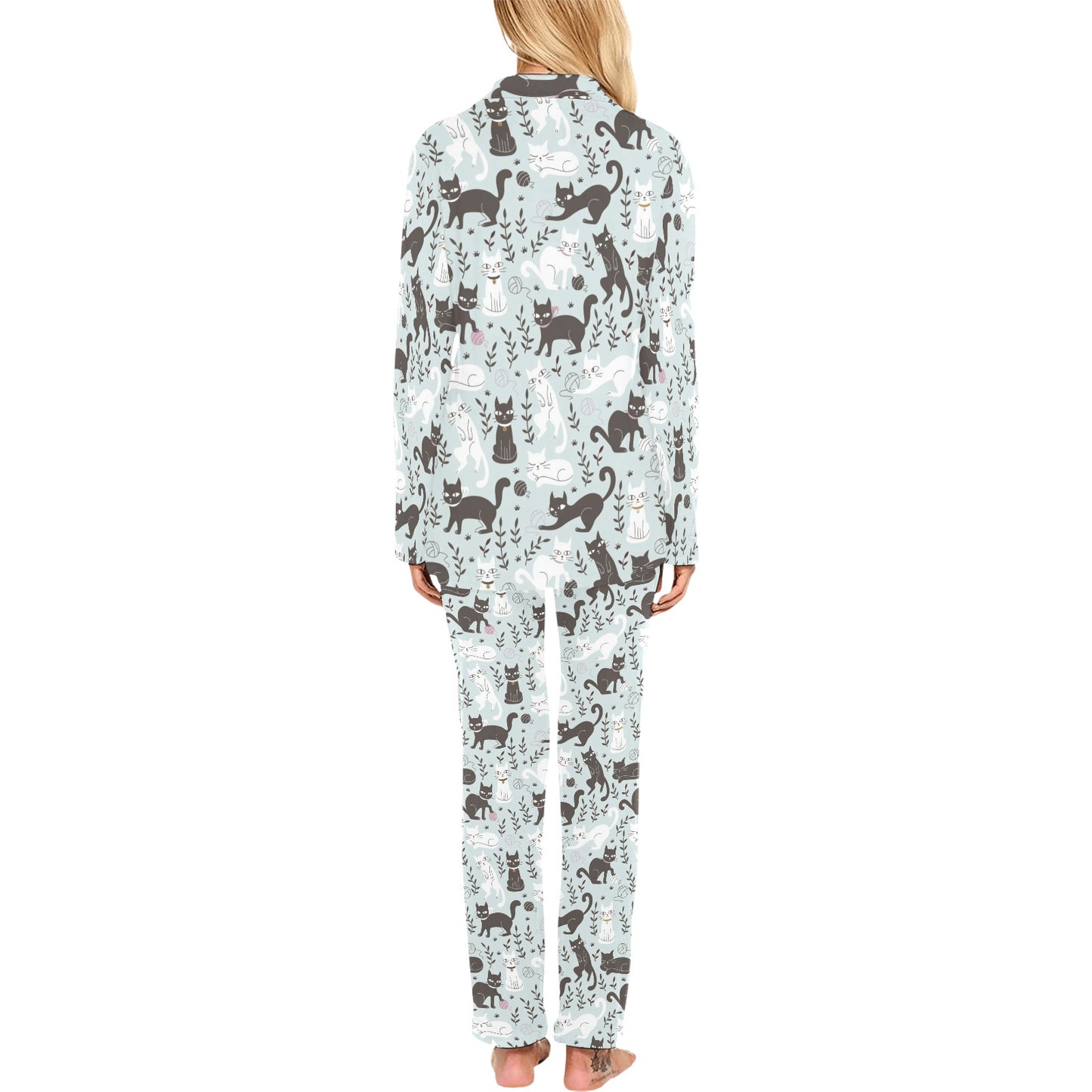 Cat Pattern Print Design 08 Women's Long Pajama Set