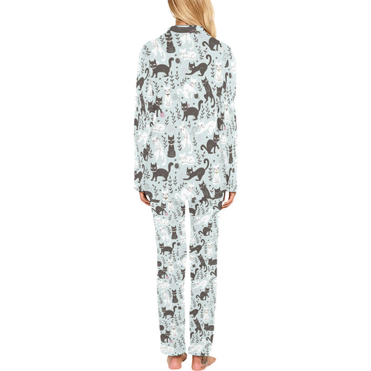 Cat Pattern Print Design 08 Women's Long Pajama Set