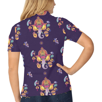 Ganesha Pattern Print Design 04 Women's Polo Shirt