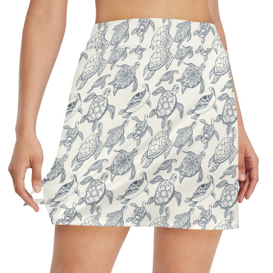Sea Turtle Print Design LKS304 17" Golf & Pickleball Skort with Pockets
