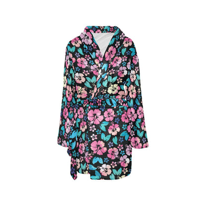 Pink Hibiscus Hawaiian Flower Women's Fleece Robe