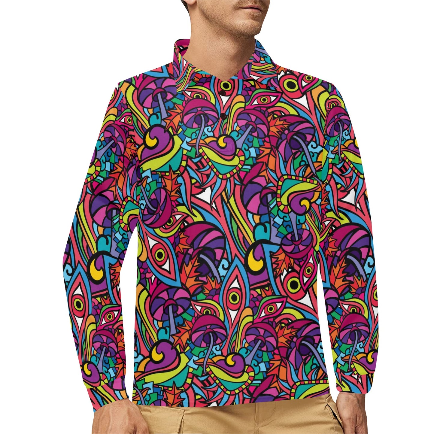 Trippy Print Design LKS302 Long Sleeve Polo Shirt For Men's