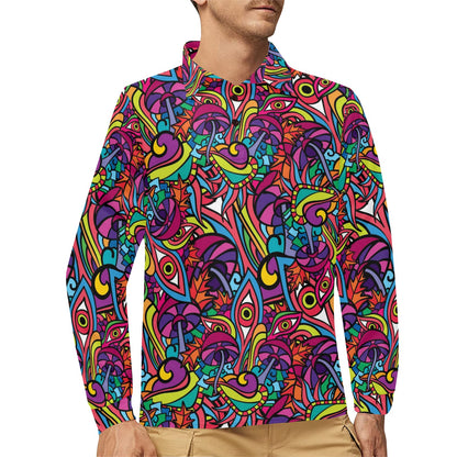 Trippy Print Design LKS302 Long Sleeve Polo Shirt For Men's