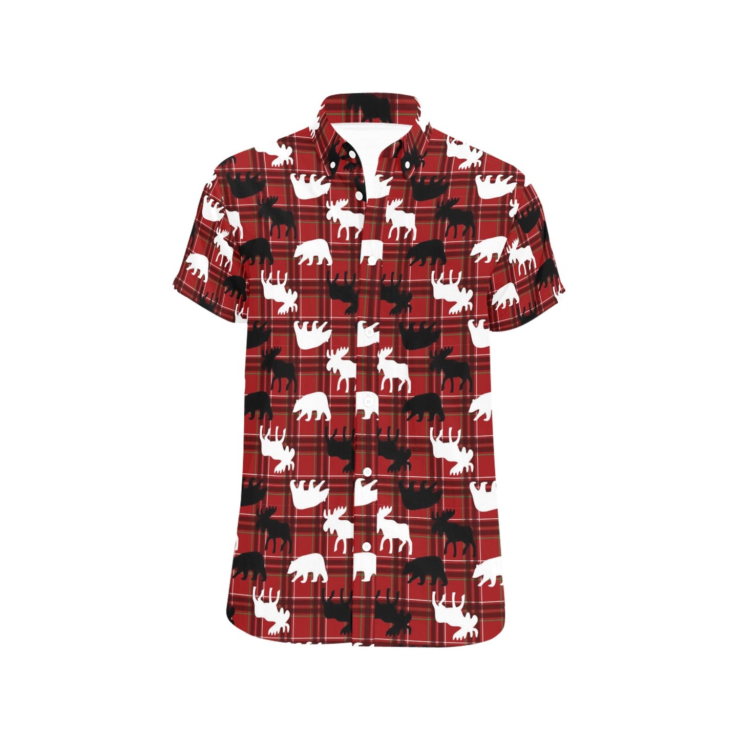 Moose Print Design LKS401 Men Short Sleeve Button Up Shirt