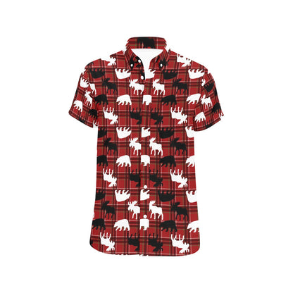 Moose Print Design LKS401 Men Short Sleeve Button Up Shirt