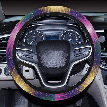 Firework Colorful Print Design LKS301 Steering Wheel Cover with Elastic Edge