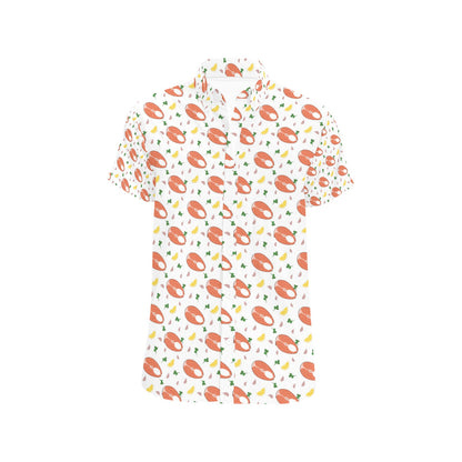 Salmon Steak Print Design LKS303 Men Short Sleeve Button Up Shirt