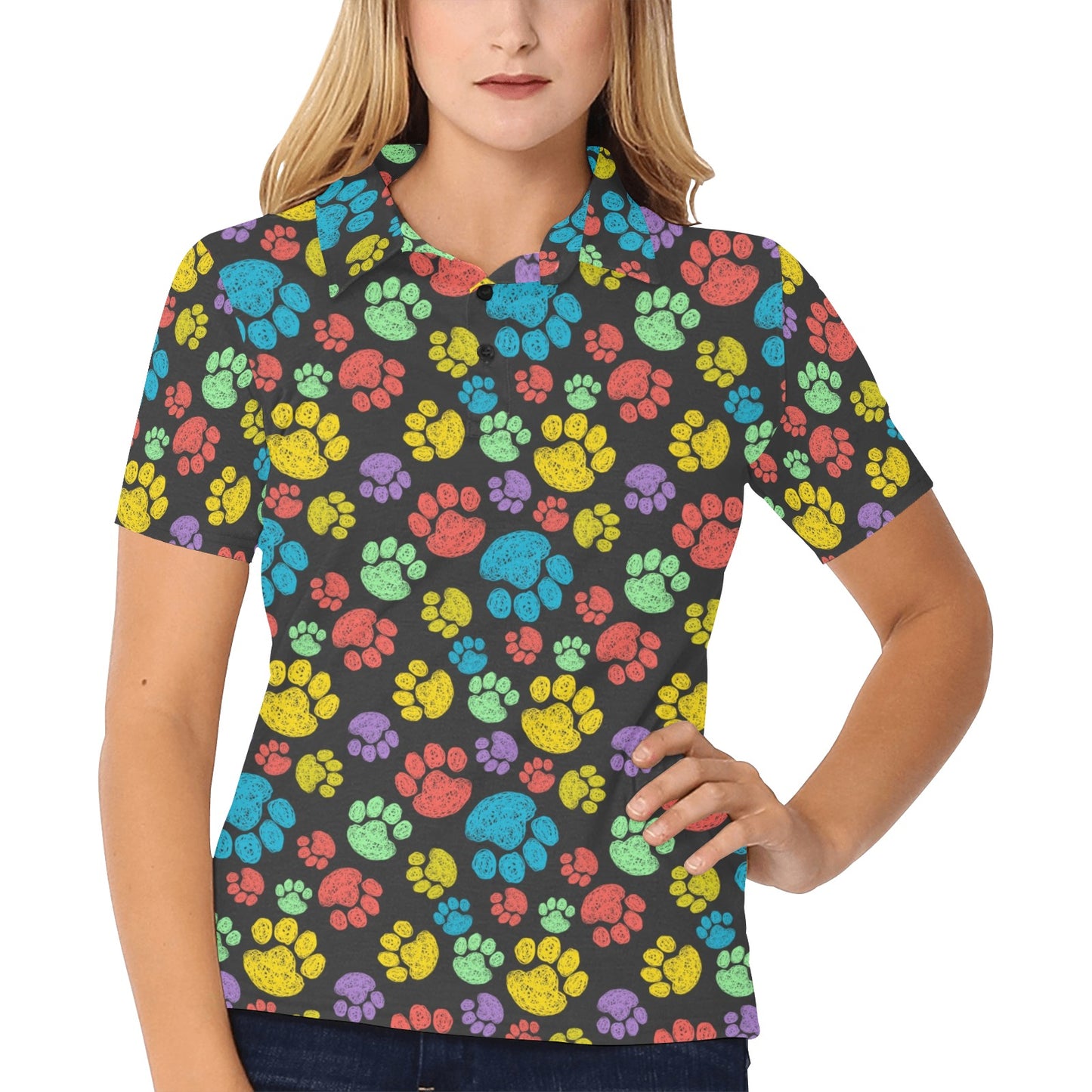 Paw Colorful Print Women's Polo Shirt
