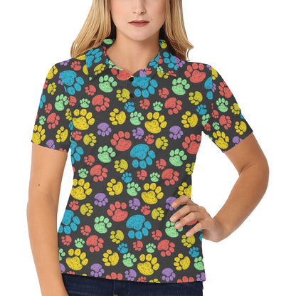Paw Colorful Print Women's Polo Shirt