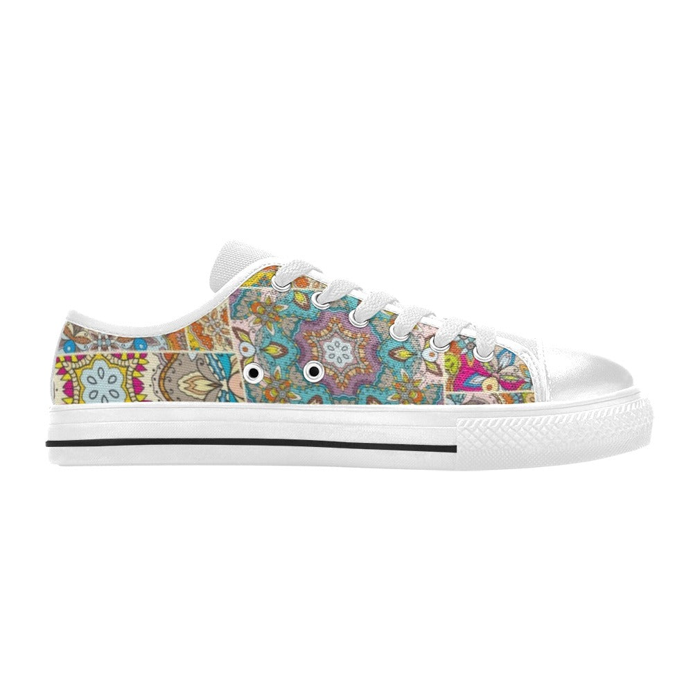 Patchwork Print Design LKS402 Women's White Low Top Shoes