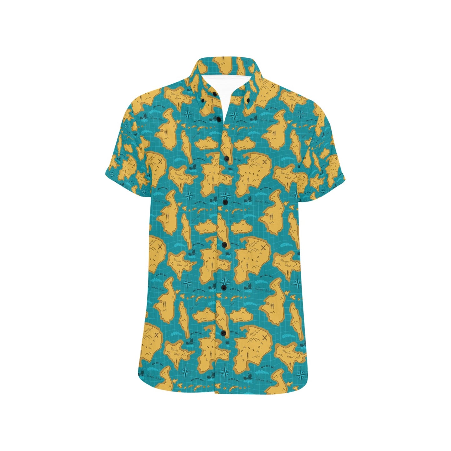 World Map Print Design LKS301 Men Short Sleeve Button Up Shirt