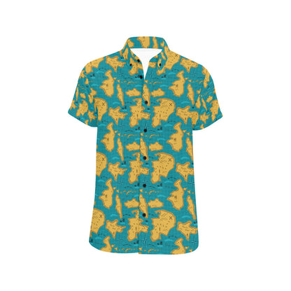 World Map Print Design LKS301 Men Short Sleeve Button Up Shirt