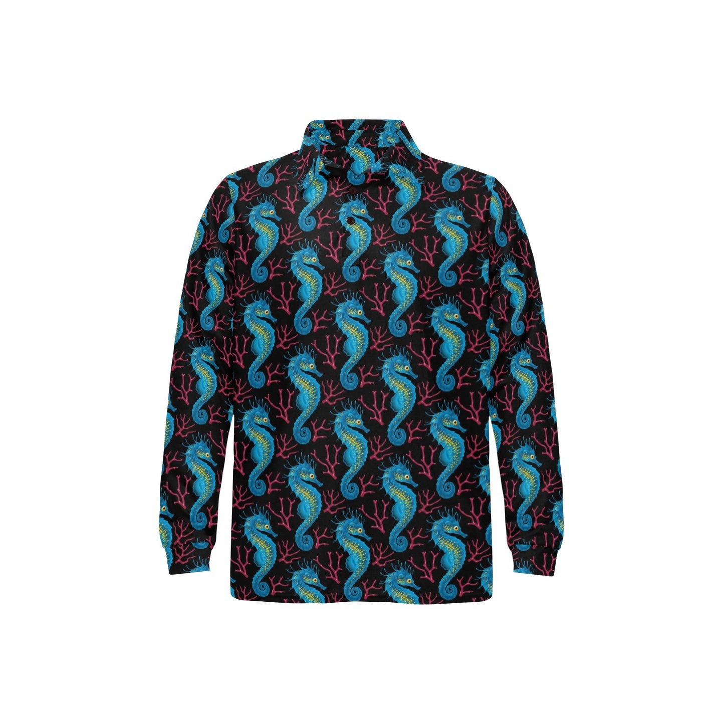 SeaHorse Print Design LKS401 Long Sleeve Polo Shirt For Men's