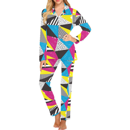 80s Pattern Print Design 2 Women's Long Pajama Set