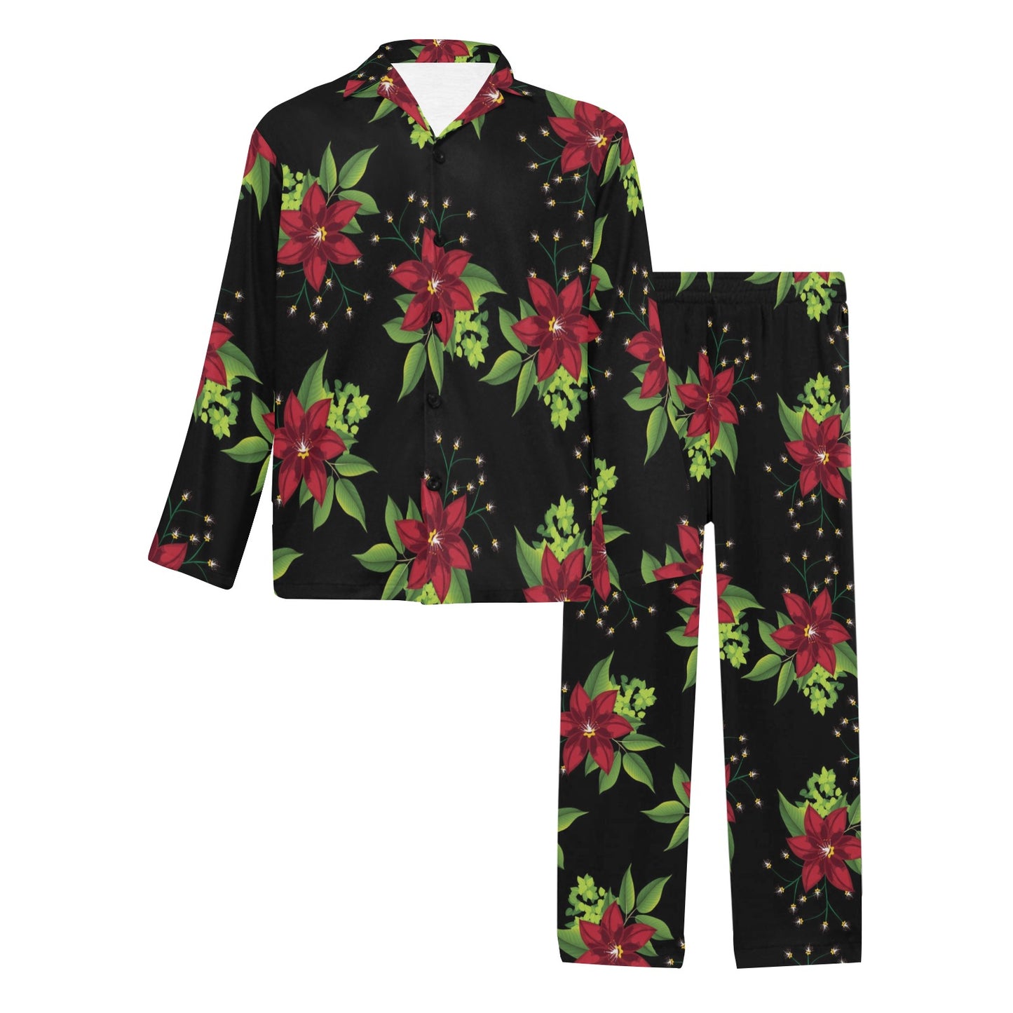 Poinsettia Pattern Print Design A01 Men's Long Pajama Set