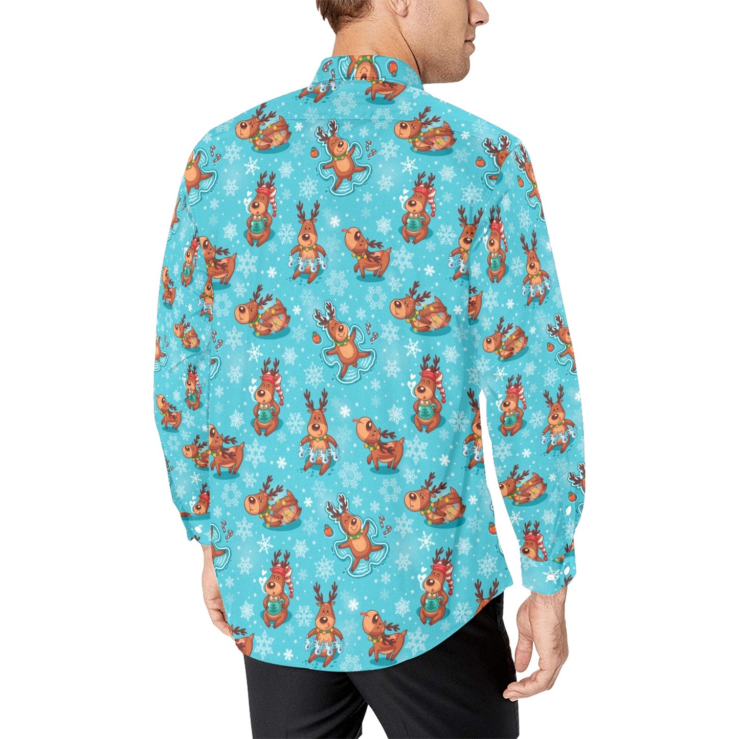 Reindeer Print Design LKS402 Men's Long Sleeve Dress Shirt