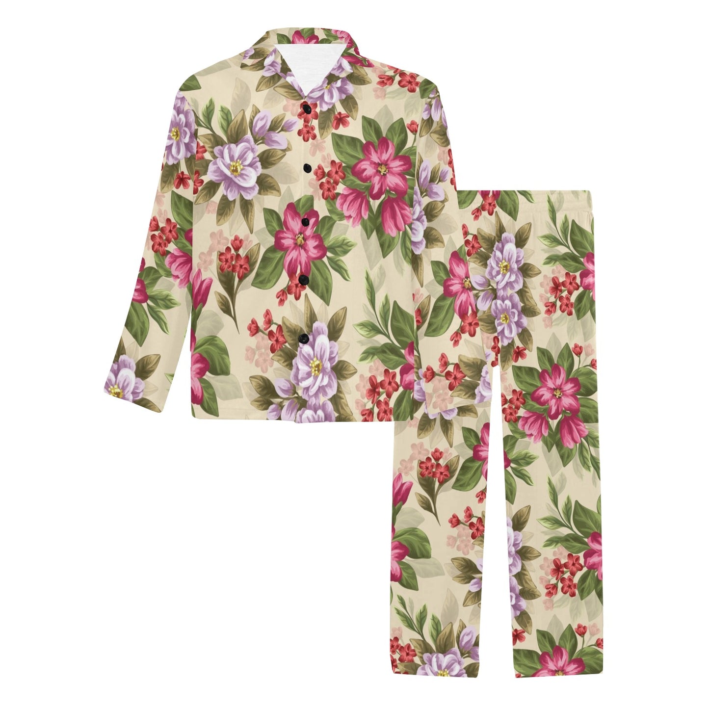 Summer Floral Pattern Print Design SF08 Men's Long Pajama Set