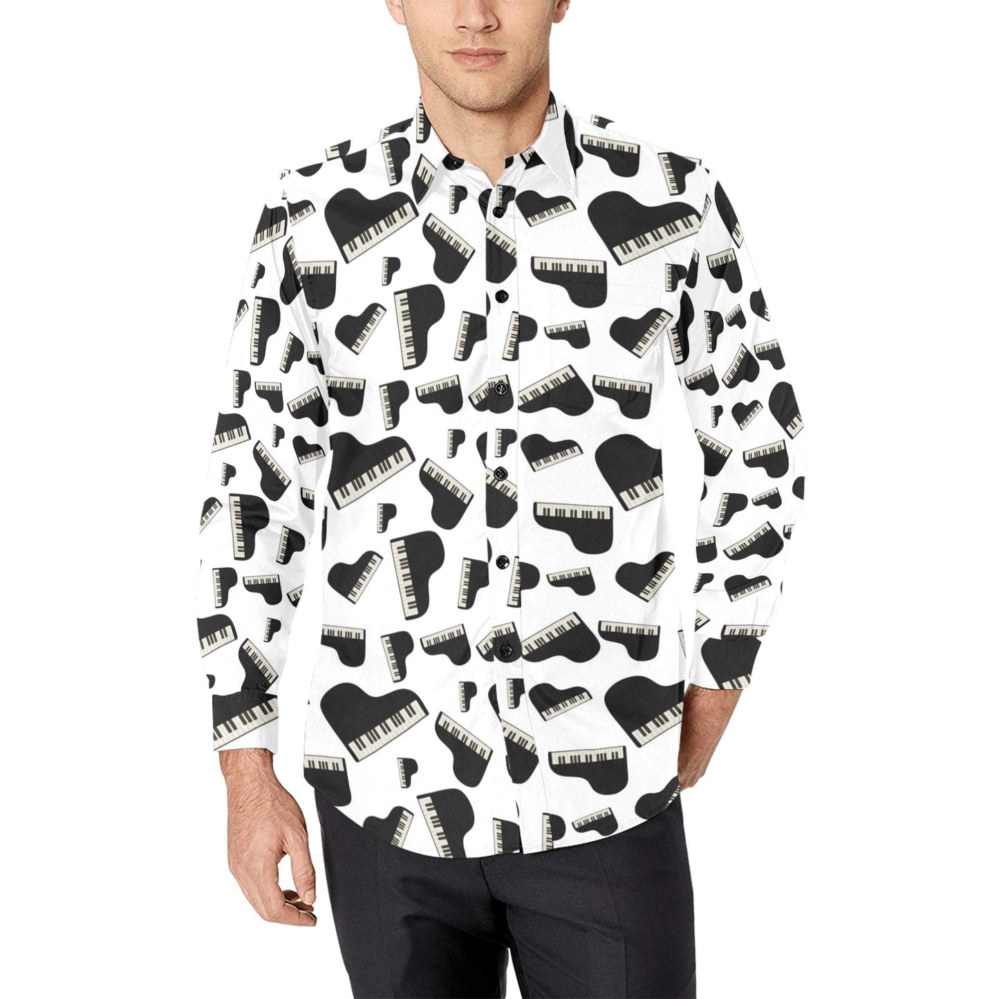 Piano Print Design LKS405 Men's Long Sleeve Dress Shirt