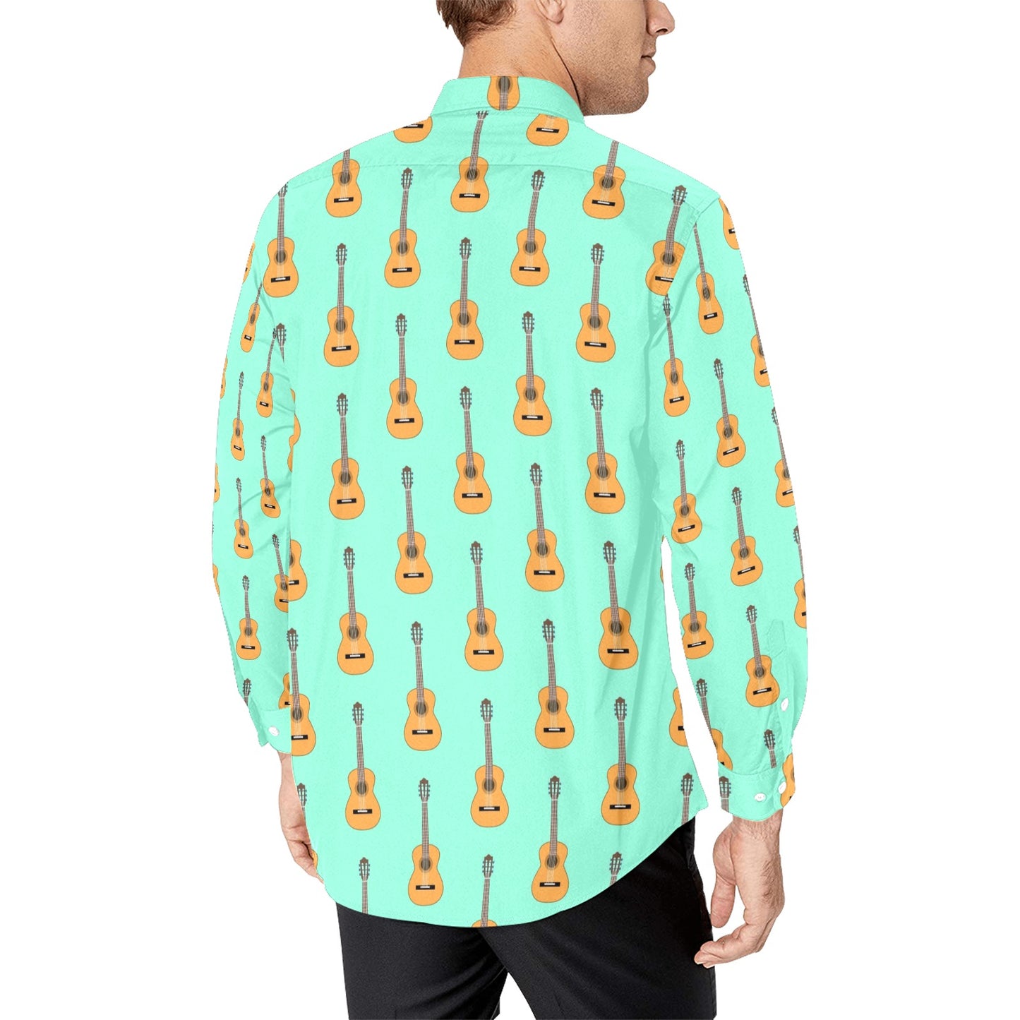 Acoustic Guitar Print Design LKS403 Men's Long Sleeve Dress Shirt