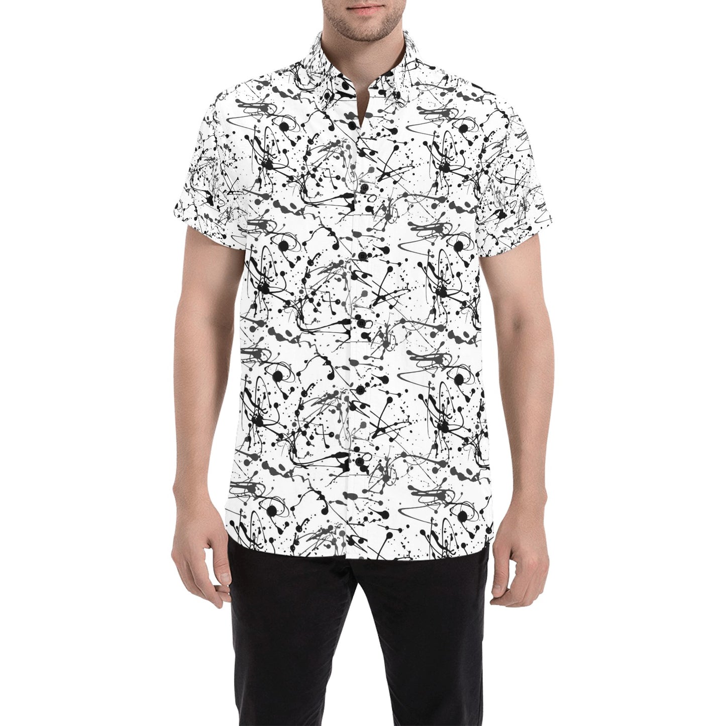 Splatter Print Design LKS305 Men Short Sleeve Button Up Shirt