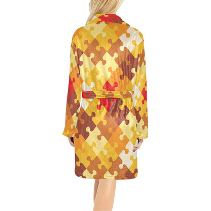 Puzzle Pattern Print Design A01 Women's Fleece Robe