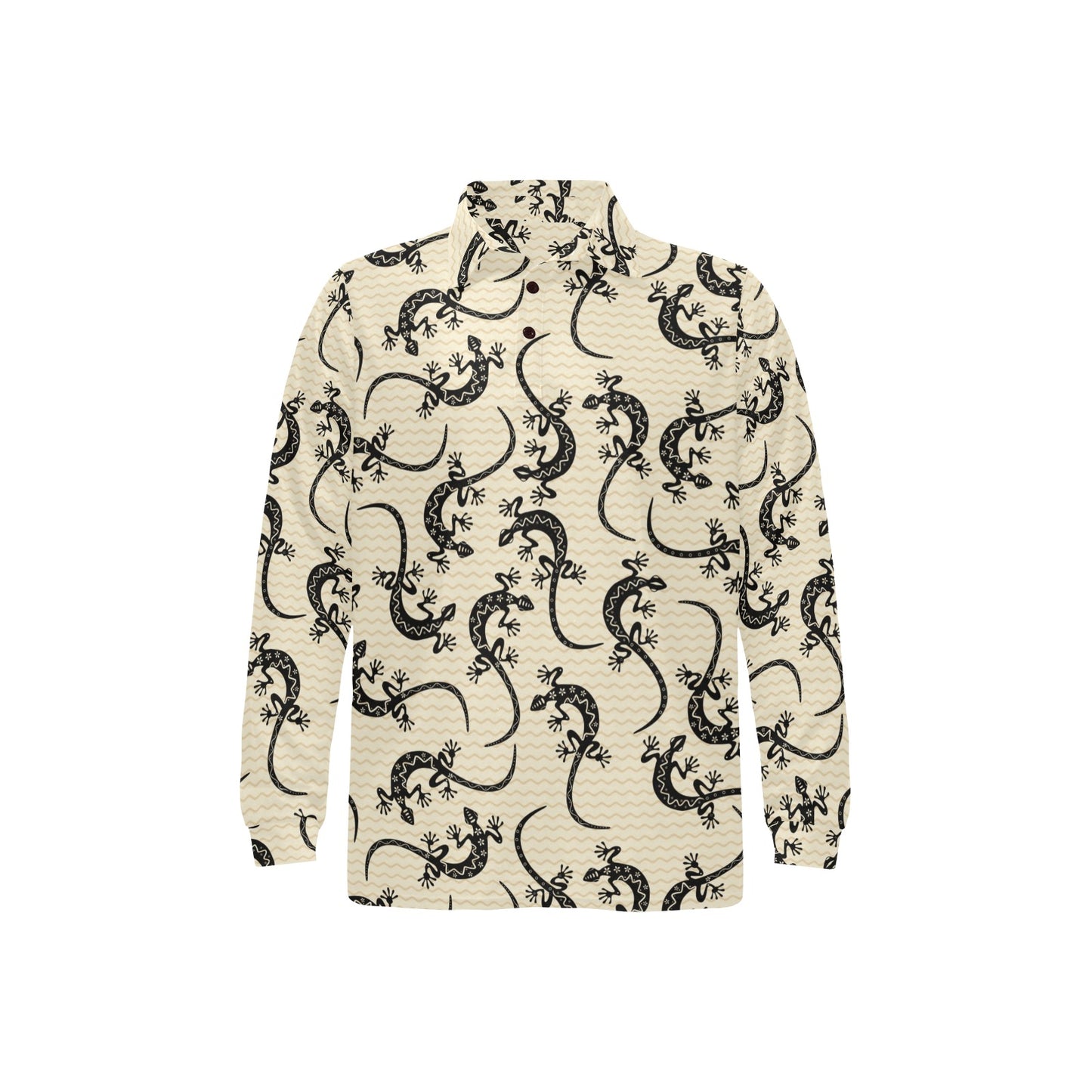 lizard Pattern Print Design 02 Long Sleeve Polo Shirt For Men's