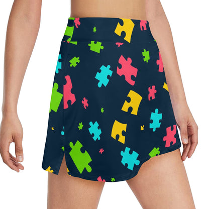Autism Awareness Colorful Design Print 17" Golf & Pickleball Skort with Pockets