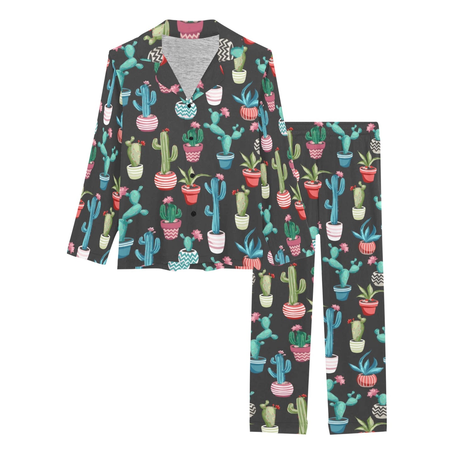 Cactus Pattern Print Design 02 Women's Long Pajama Set