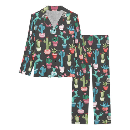 Cactus Pattern Print Design 02 Women's Long Pajama Set