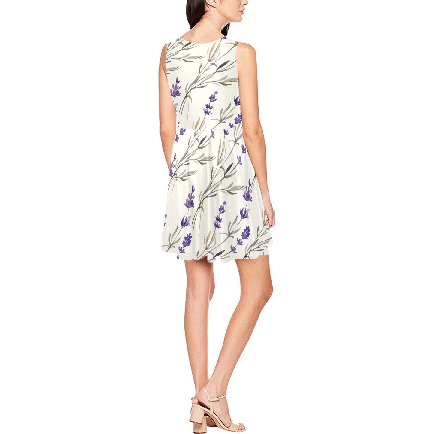 Lavender Pattern Print Design 01 Sleeveless Dress