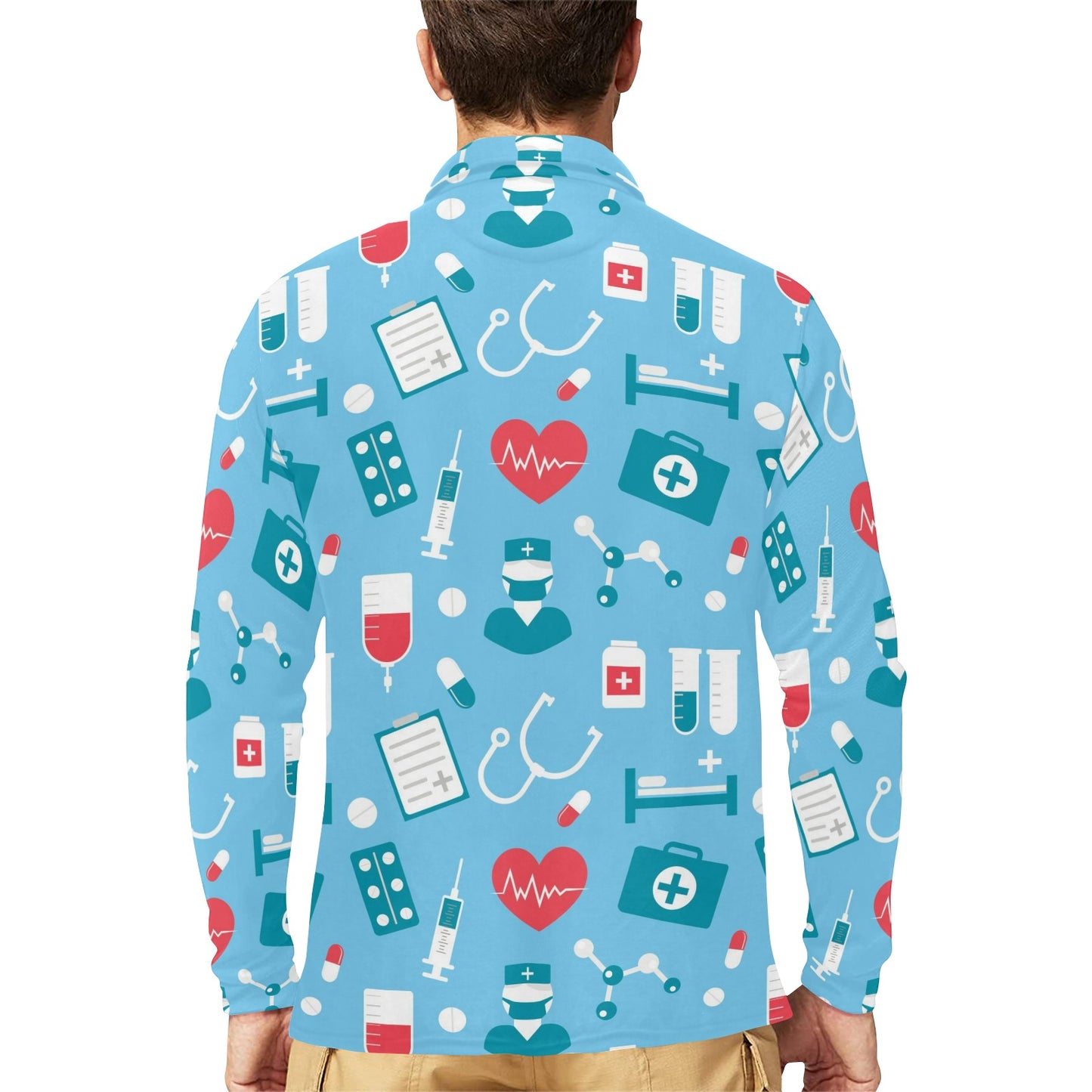 Nurse Pattern Print Design A03 Long Sleeve Polo Shirt For Men's